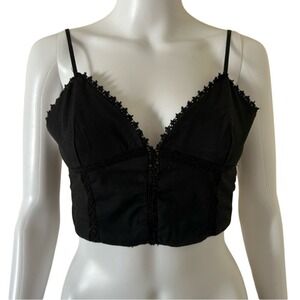 ⭐ Zara Black Cotton Poplin Cami Tank Crop Top Shirt Size M